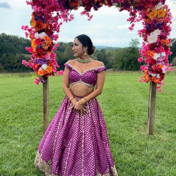 Purple Embroidered Brocade Lehenga - Picture 7 of 7